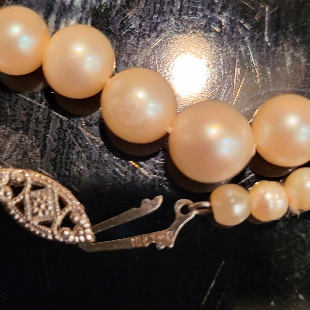 10kt White Gold Graduated Pearl Necklace 17" Vintage - Picture 14 of 14